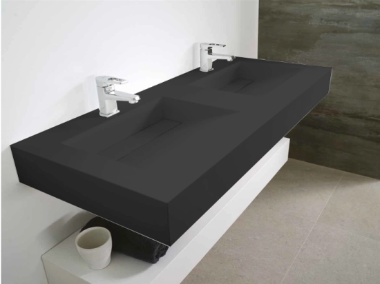 Plan vasque Design, sur mesure, Largeur 120 à 200 cm x Profondeur 40 à 60 cm, résine minérale de couleurs ACRYSTONE® Finition lisse, Livraison Offerte et Rapide.